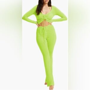 GOOD AMERICAN Neon Yellow Ruched Cover Up Pants